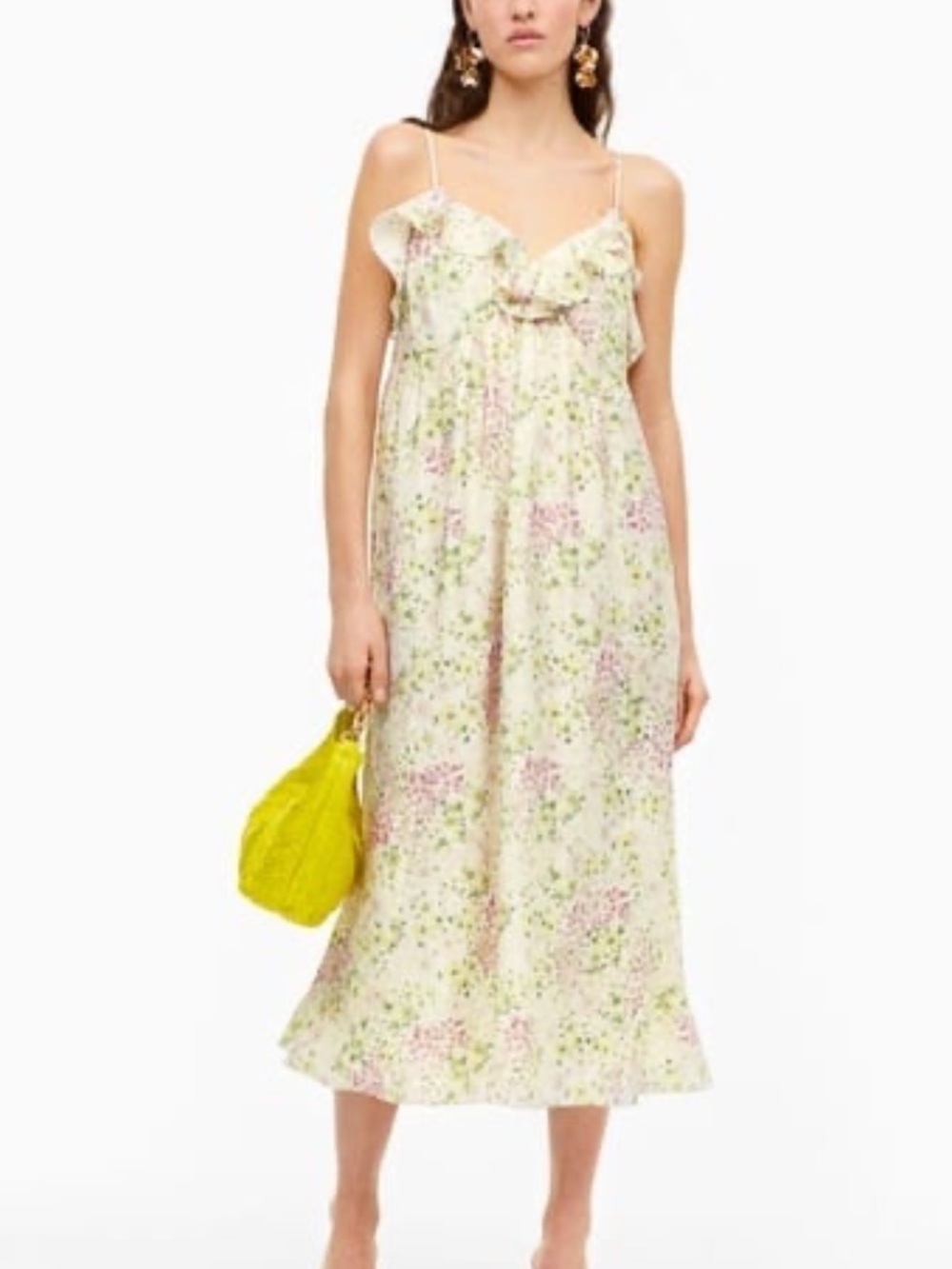NWT H&M Floral Ruffle Spaghetti Strap Maxi Dress - Pale Pink & Green - Picture 2 of 5